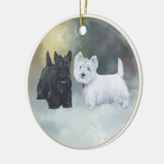 Scottie Westie Wintertime Keramisch Ornament (Links)