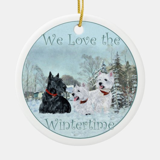 Scottie & Westies Winter Versiering Keramisch Ornament (Voorkant)