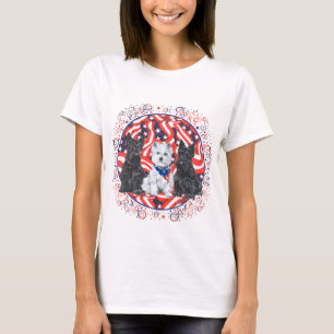 Scotties en een Westie Amerikaanse vlag T-shirt