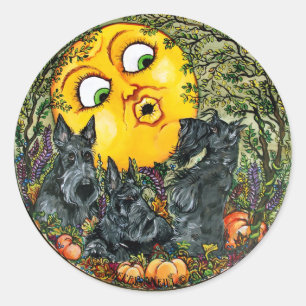 Scotties in Moonlight Ronde Sticker