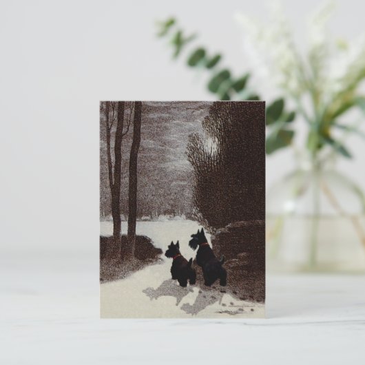 Scotties op Surreal Winter Night Briefkaart (Staand voorkant)