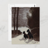 Scotties op Surreal Winter Night Briefkaart (Voorkant / Achterkant)