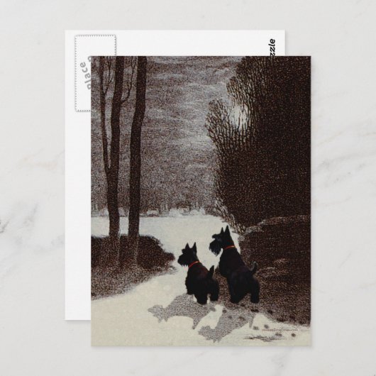 Scotties op Surreal Winter Night Briefkaart (Voorkant / Achterkant)