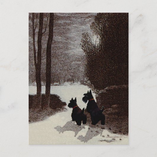 Scotties op Surreal Winter Night Briefkaart (Voorkant)