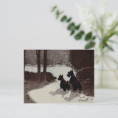 Scotties op Surreal Winter Night Briefkaart (Staand voorkant)