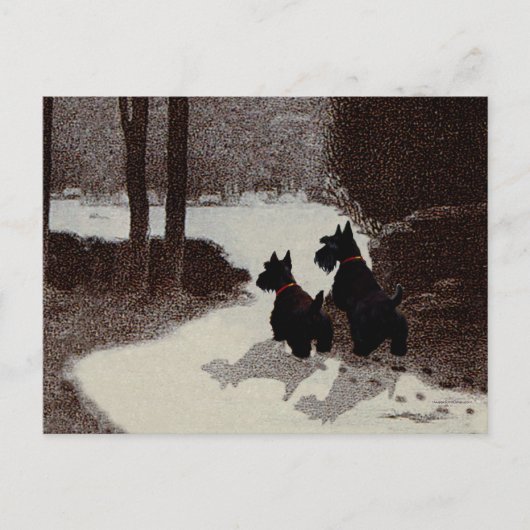 Scotties op Surreal Winter Night Briefkaart (Voorkant)