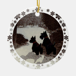 Scotties op Surreal Winter Night Keramisch Ornament