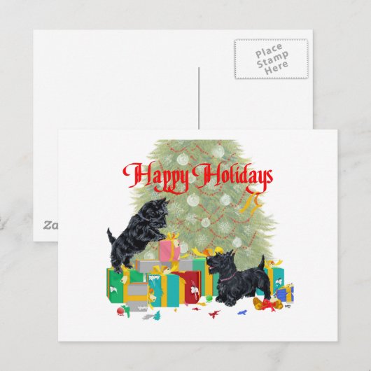 Scotties Sorteren op kerstcadeautjes Feestdagenkaart (Voorkant / Achterkant)