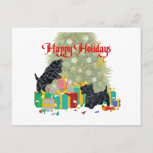 Scotties Sorteren op kerstcadeautjes Feestdagenkaart (Voorkant)