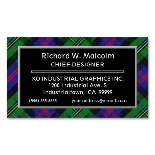 Scottish Accent Clan Malcolm Tartan Visitekaartje Magneet (Voorkant)