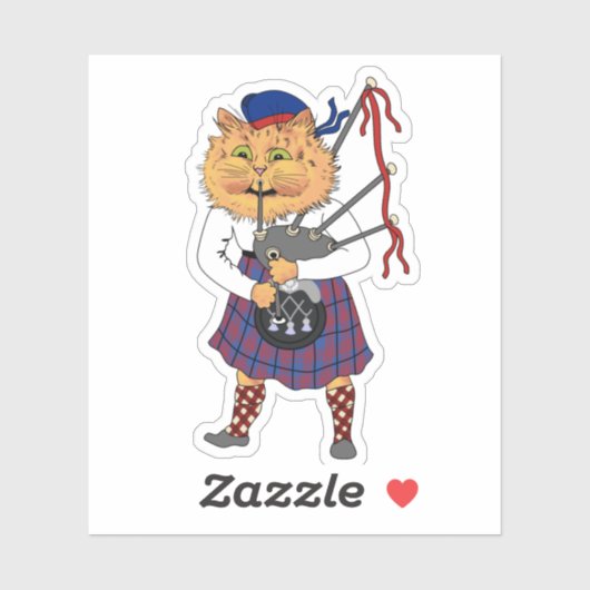 Scottish Bagpipe Palling Cat Window Cling Sticker (Vel)