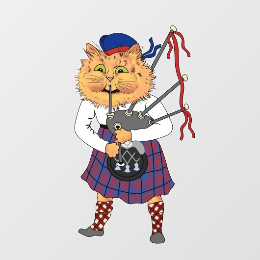 Scottish Bagpipe Play Cat Raamsticker (Vel)