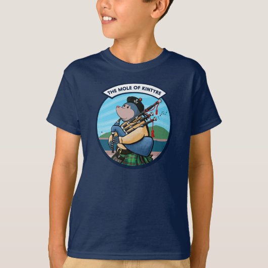 Scottish Bagpipe-spelmole of Kintyre Pipe Band T-shirt (Voorkant)