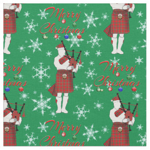 Scottish Bagpiper Merry Christmas with Snowflakes Stof