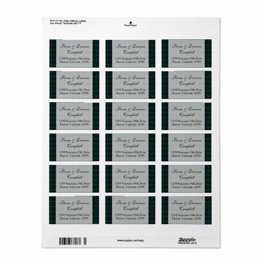 Scottish Black Watch Tartan Retouradres Etiket (Full Sheet)