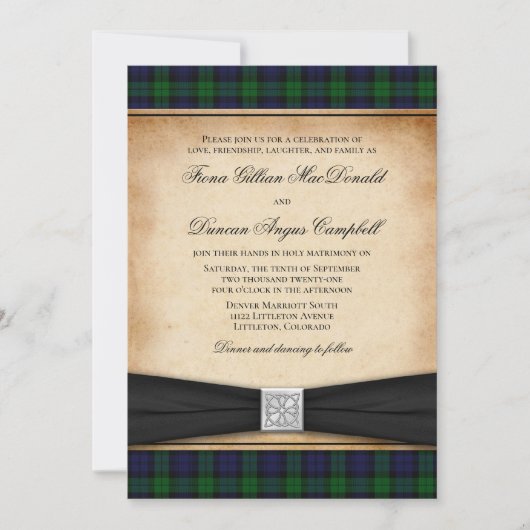 Scottish Black Watch Tartan Wedding Invitation Kaart (Voorkant)