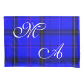 Scottish Blue Tartan verbinding met monogram Kussensloop (Voorkant)
