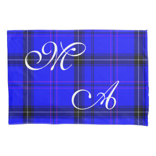 Scottish Blue Tartan verbinding met monogram Kussensloop