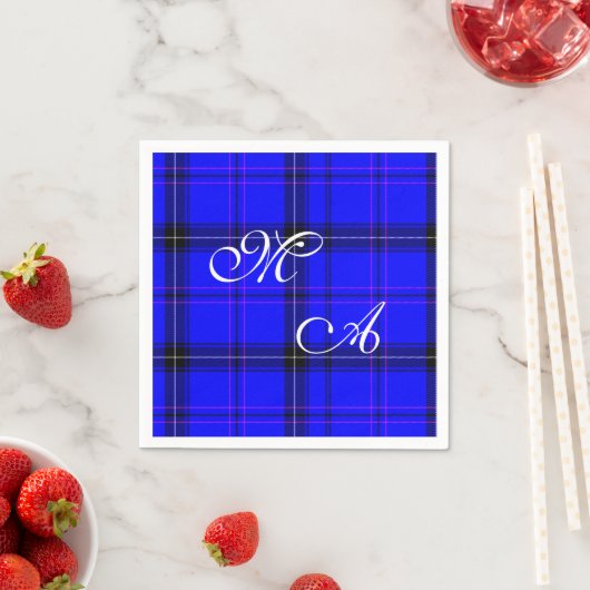 Scottish Blue Tartan verbinding met monogram Servetten (Insitu)