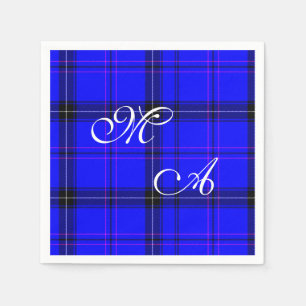 Scottish Blue Tartan verbinding met monogram Servetten