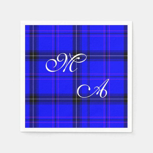 Scottish Blue Tartan verbinding met monogram Servetten (Voorkant)