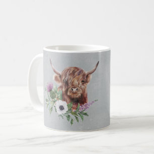 Scottish Brown Highland Koe Floral gepersonaliseer Koffiemok