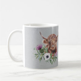 Scottish Brown Highland Koe Floral gepersonaliseer Koffiemok
