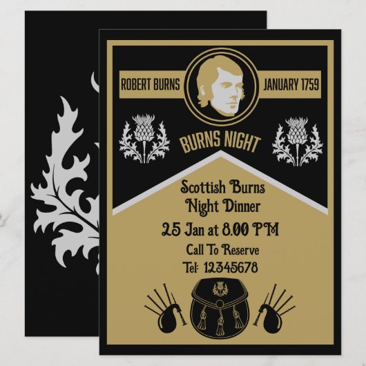 Scottish Burns Nachtdiner uitnodigen (Voorkant / Achterkant)