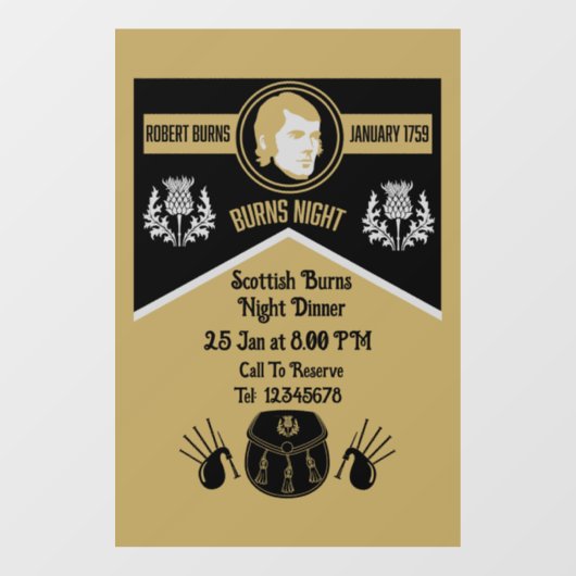 Scottish Burns Nachtdiner uitnodigen Raamsticker (Vel)