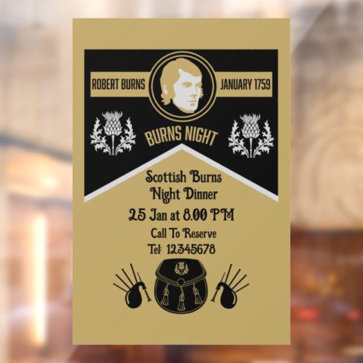 Scottish Burns Nachtdiner uitnodigen Raamsticker (Vel 2)