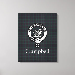 Scottish Campbell Crest Badge & Tartan Canvas Afdruk