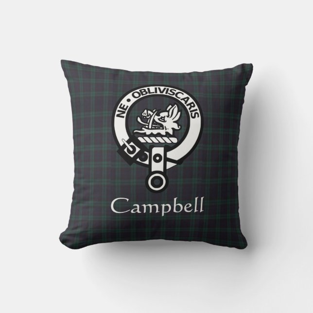 Scottish Campbell Crest Badge & Tartan Kussen (Voorkant)