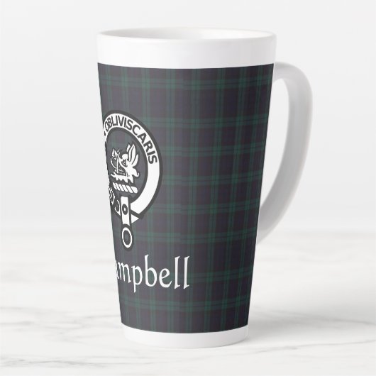 Scottish Campbell Crest Badge & Tartan Latte Mok (Rechterhoek)