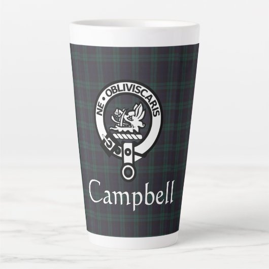 Scottish Campbell Crest Badge & Tartan Latte Mok (Voorkant)