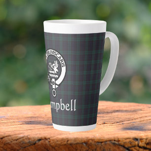 Scottish Campbell Crest Badge & Tartan Latte Mok