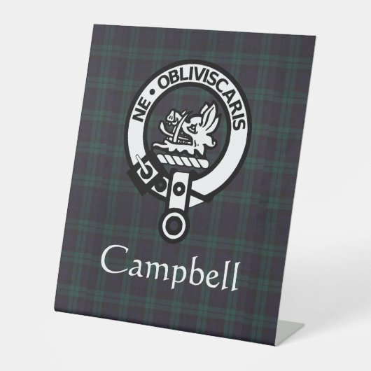 Scottish Campbell Crest Badge & Tartan Reclamebord Met Voetstuk (Voorkant)
