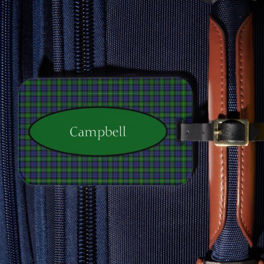 Scottish Campbell Family Tartan Gepersonaliseerd Bagagelabel (Voorkant Insitu 4)