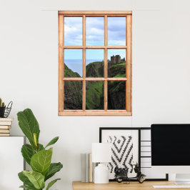 Scottish Castle op Cliff Uitzicht vanaf een raam Poster