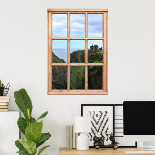 Scottish Castle op Cliff Uitzicht vanaf een raam Poster