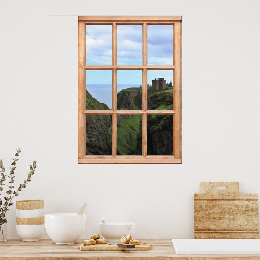 Scottish Castle op Cliff Uitzicht vanaf een raam Poster (Keuken)