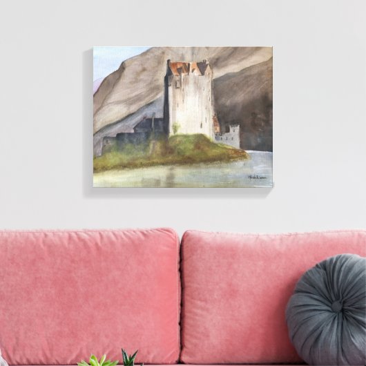 SCOTTISH CASTLES LANDSCAPE WATERVERF CANVAS PRINT (Insitu (Woonkamer))