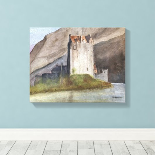 SCOTTISH CASTLES LANDSCAPE WATERVERF CANVAS PRINT (Insitu (Houten vloer))