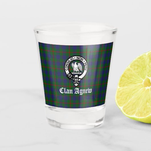 Scottish Clan Agnew Crest & Tartan Shot Glas (Voorkant)