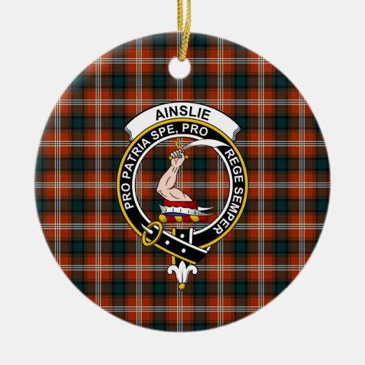 Scottish Clan Ainslie Tartan en Crest Keramisch Ornament (Voorkant)
