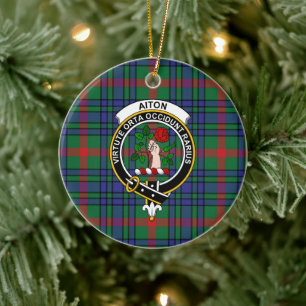 Scottish Clan Aiton Ancient Tartan and Crest Keramisch Ornament