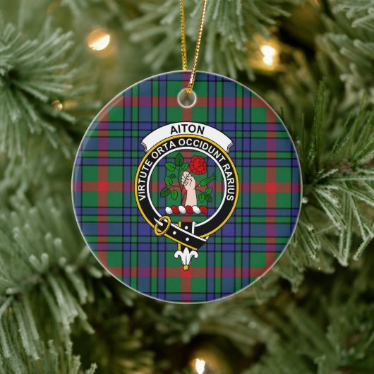 Scottish Clan Aiton Ancient Tartan and Crest Keramisch Ornament (Boom)