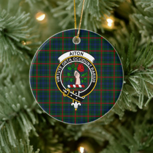 Scottish Clan Aiton Tartan en Crest Keramisch Ornament