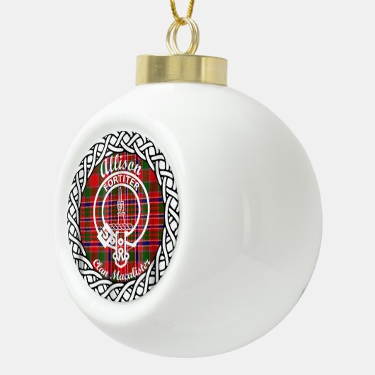 Scottish Clan Allison Tartan en Crest Keramische Bal Ornament (Rechts)
