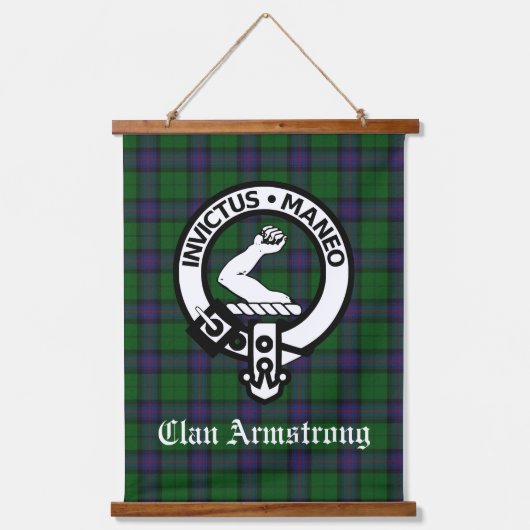 Scottish Clan Armstrong Crest Badge en Tartan Hangend Wandkleed (Voorkant)