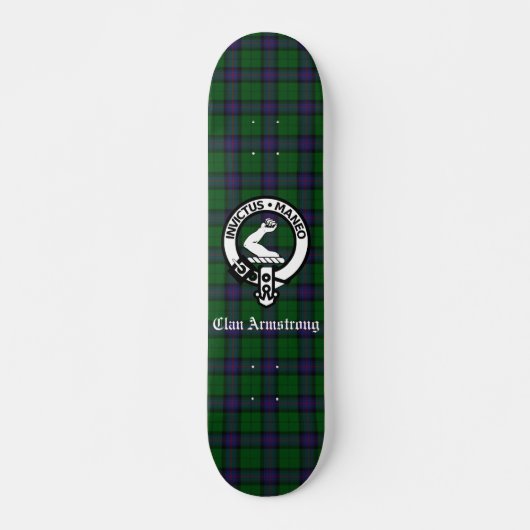 Scottish Clan Armstrong Crest Badge en Tartan Persoonlijk Skateboard (Voorkant)
